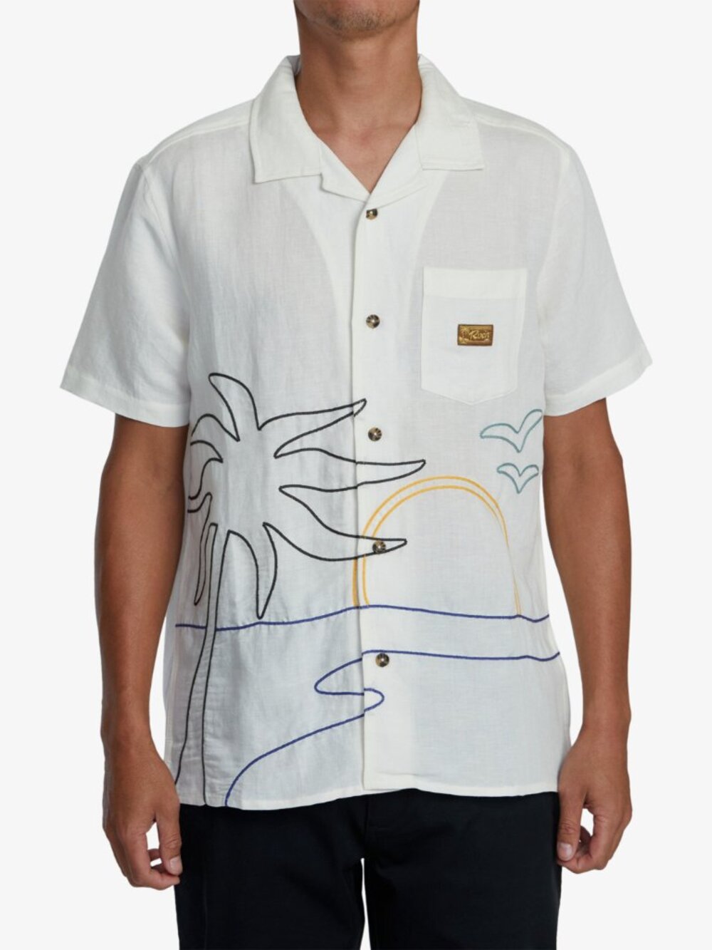 RVCA Crescent Bay Linen Blend Camp Shirt Mens XXL